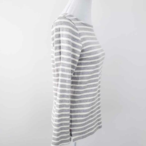 Wordtrober Ladies Casual Shirt Stripe Gray Cream Long Sleeve Fits Like Small - Picture 2 of 7